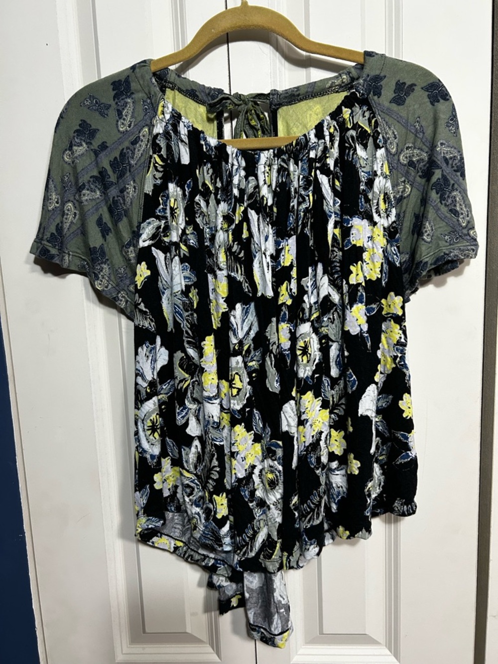 Free People Black Floral Fabric with Yellow and Blue Print
